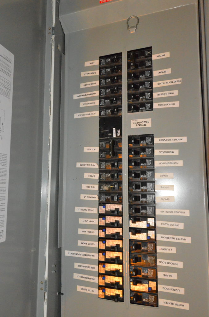 image of electrical distribution panels with labeled breakers