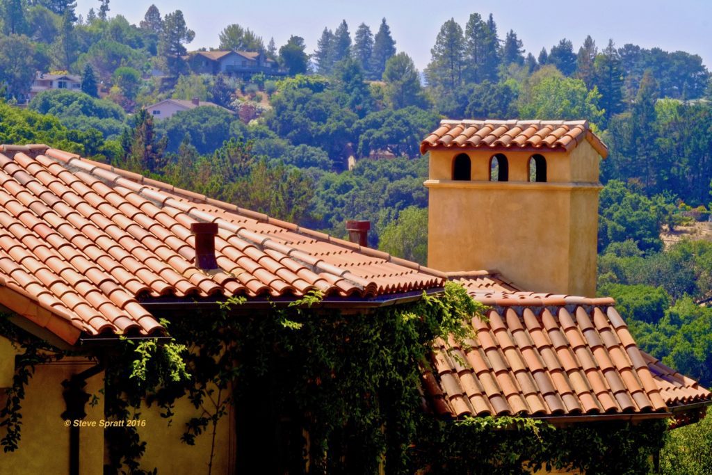 Image of nice Spanish tile roofing with nice view