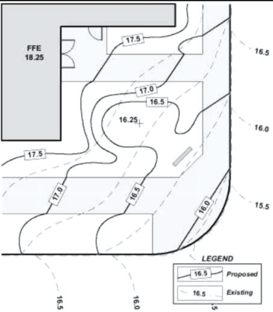 Drawing of landscape grading plans with contour lines